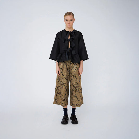 Crispy Peplum Bow Blouse - Black