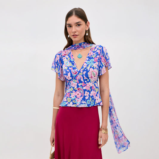 Lania Top - Cara Floral Blue
