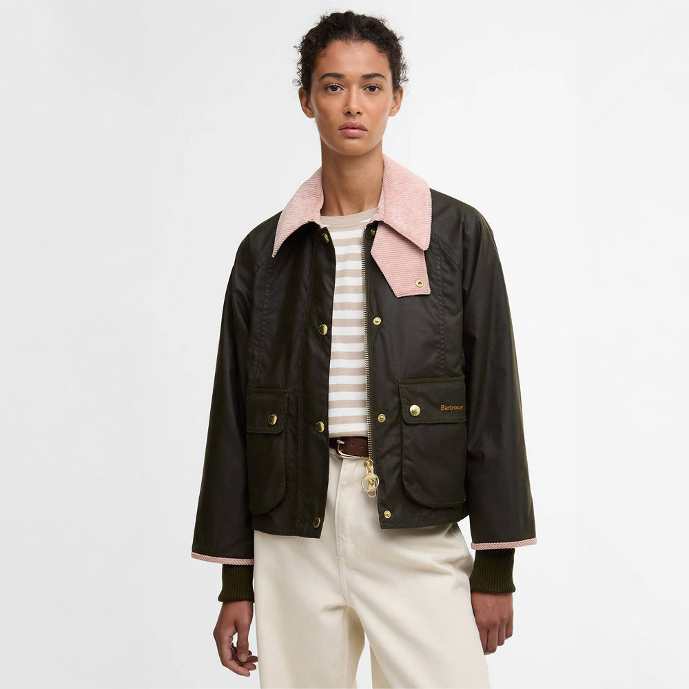 Cropped Beadnell Waxed Jacket - Archive Olive/Ancient/Gardenia