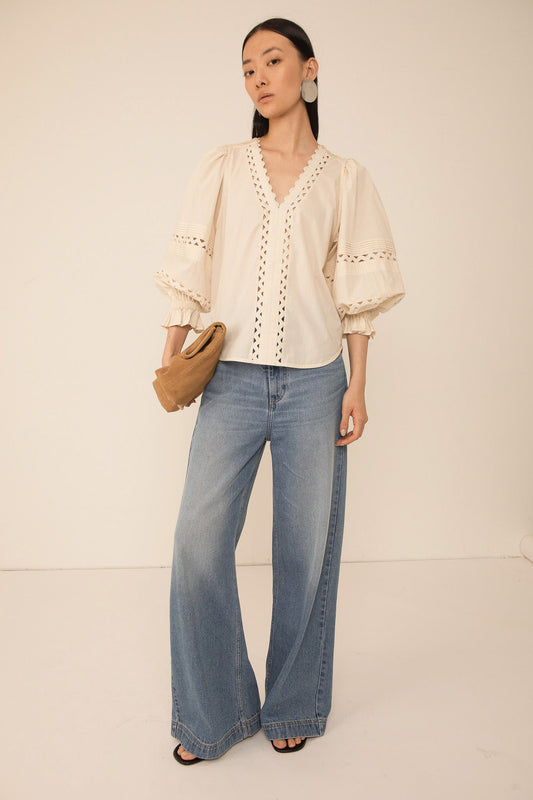 Arlette Pintuck Blouse - Ecru
