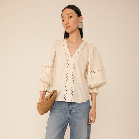 Arlette Pintuck Blouse - Ecru