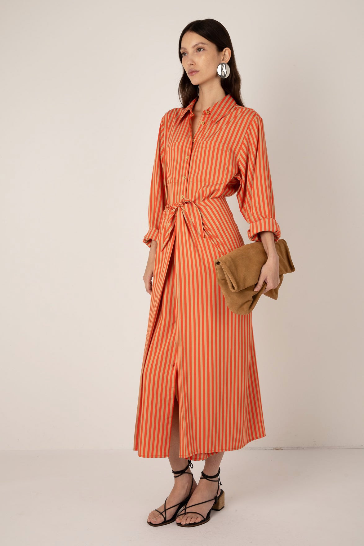 Lina Tie Front Shirt Dress - Orange Sand