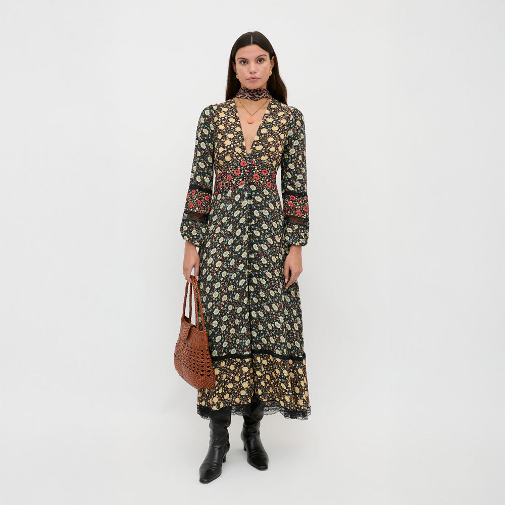 Raven Midi Dress - Eva Floral Mix Black