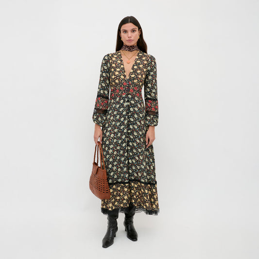 Raven Midi Dress - Eva Floral Mix Black