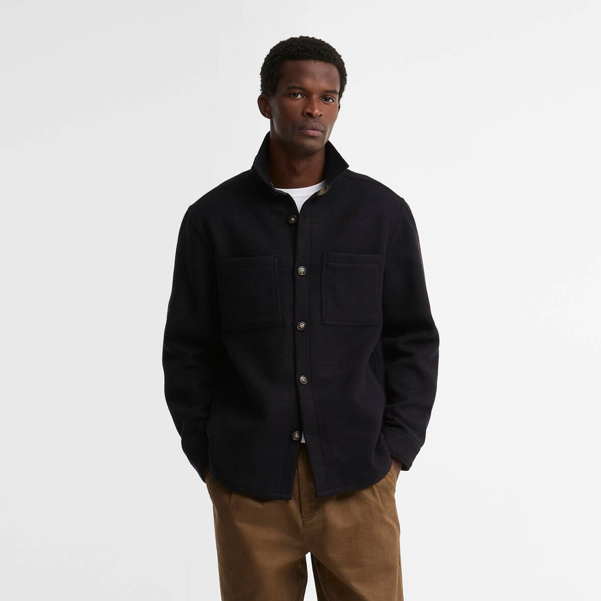 Marltown Tailored Wool Blend Overshirt - Navy Marl