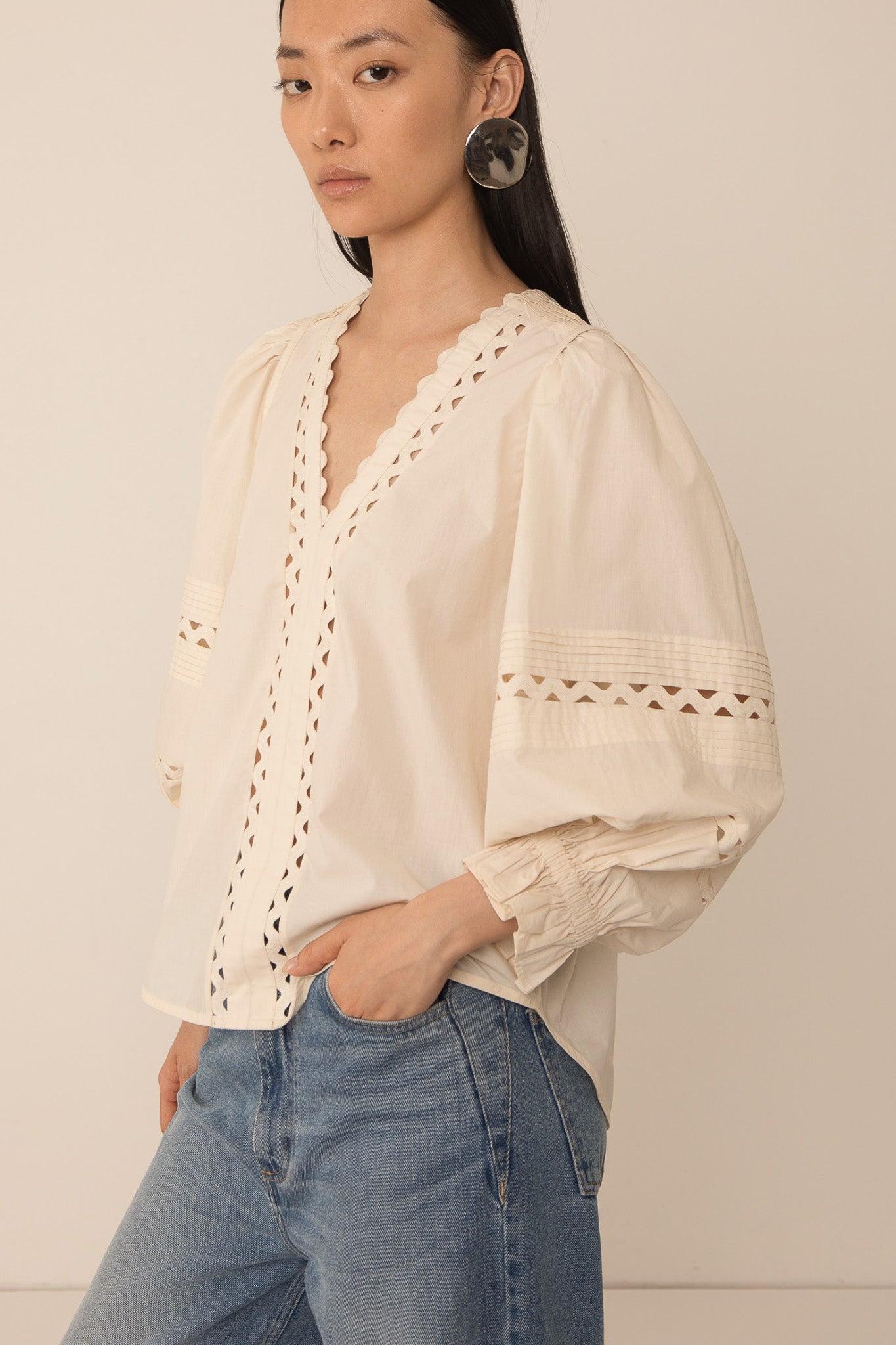 Arlette Pintuck Blouse - Ecru