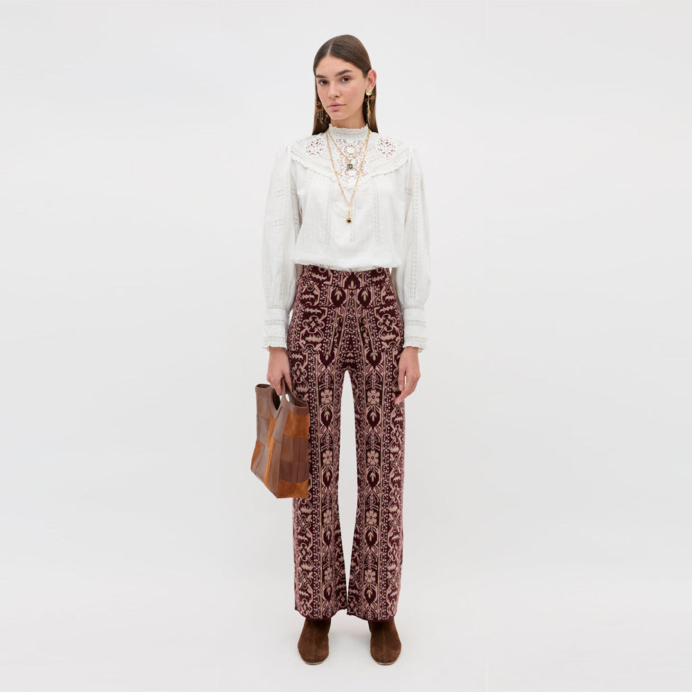 Rixo Ceara Tapestry Bloom Trouser - Bordeaux