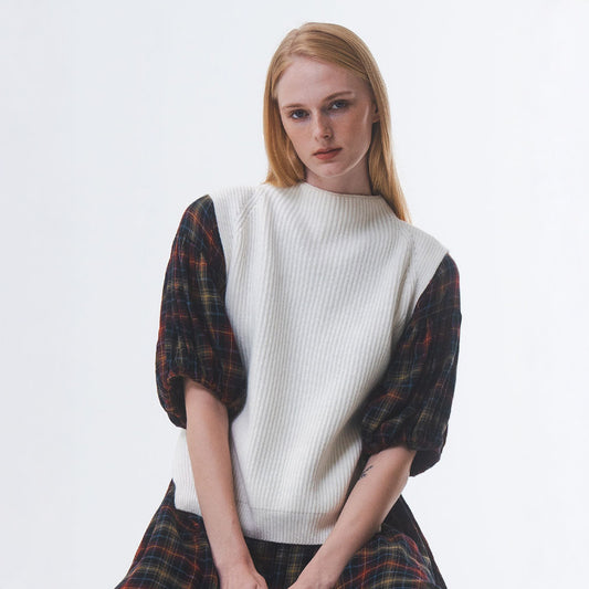 Knit High Neck Vest - Cream