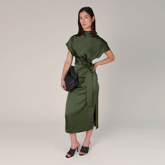 Rabia Side Tie Dress - Dark Green