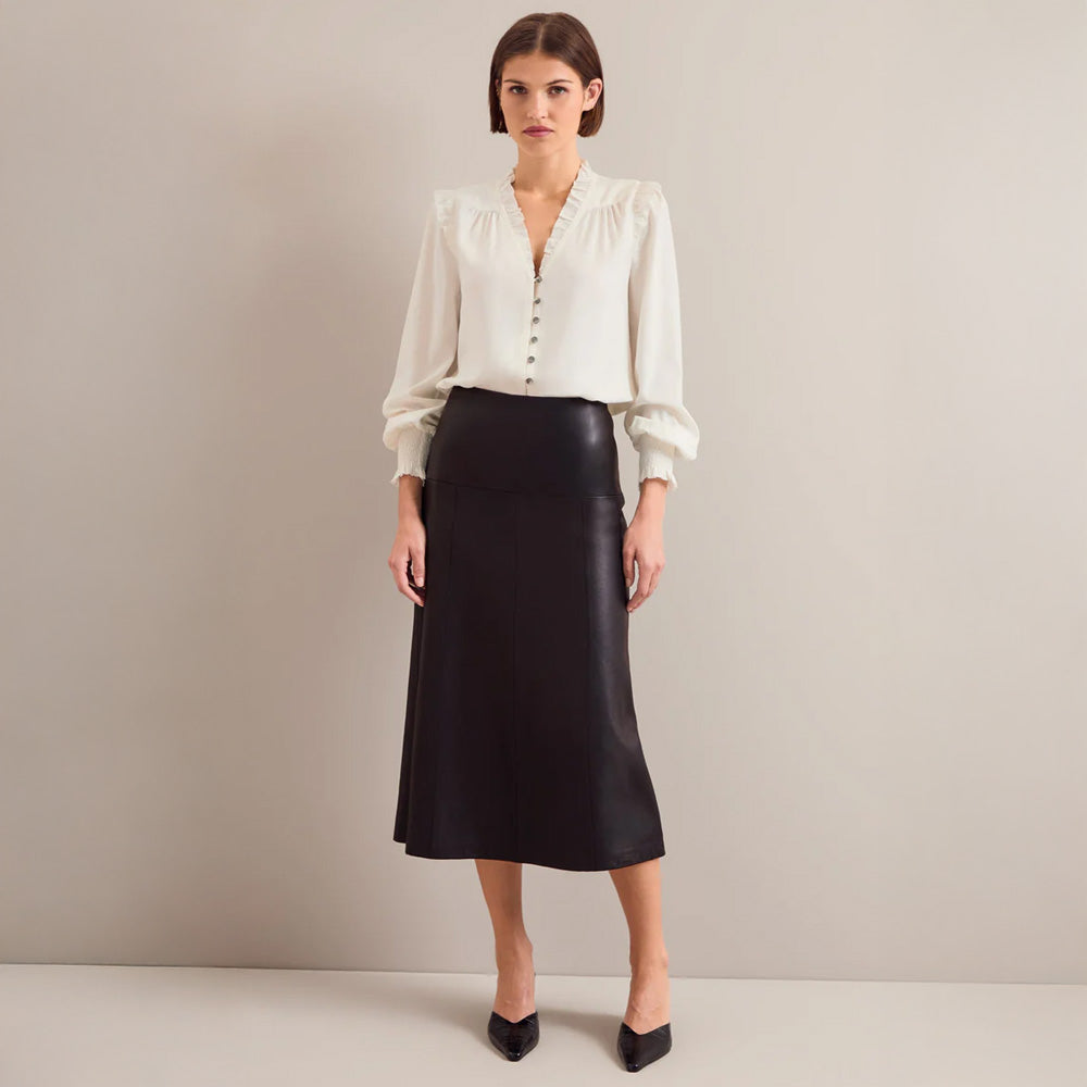- Tiana Leather Midi Skirt - Black
