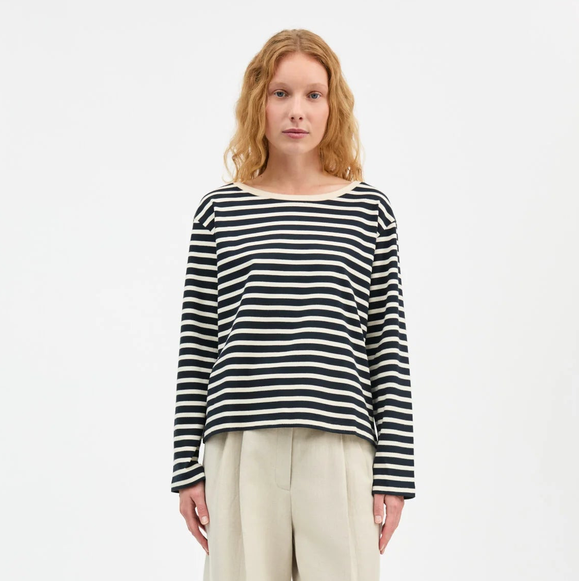 Marron Oversized Blouse - Navy/Off White Stripe