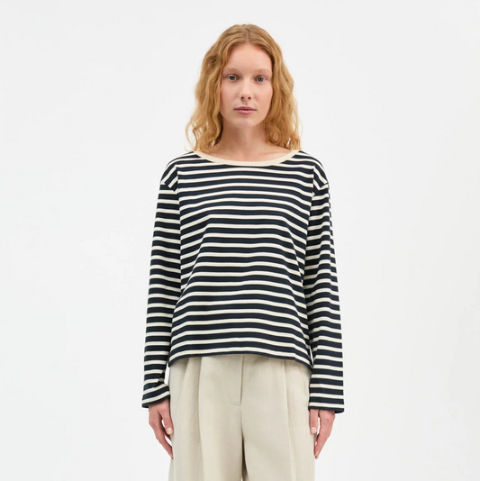 Marron Oversized Blouse - Navy/Off White Stripe