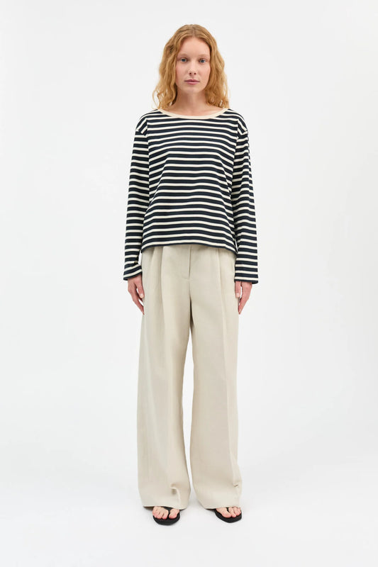 Marron Oversized Blouse - Navy/Off White Stripe