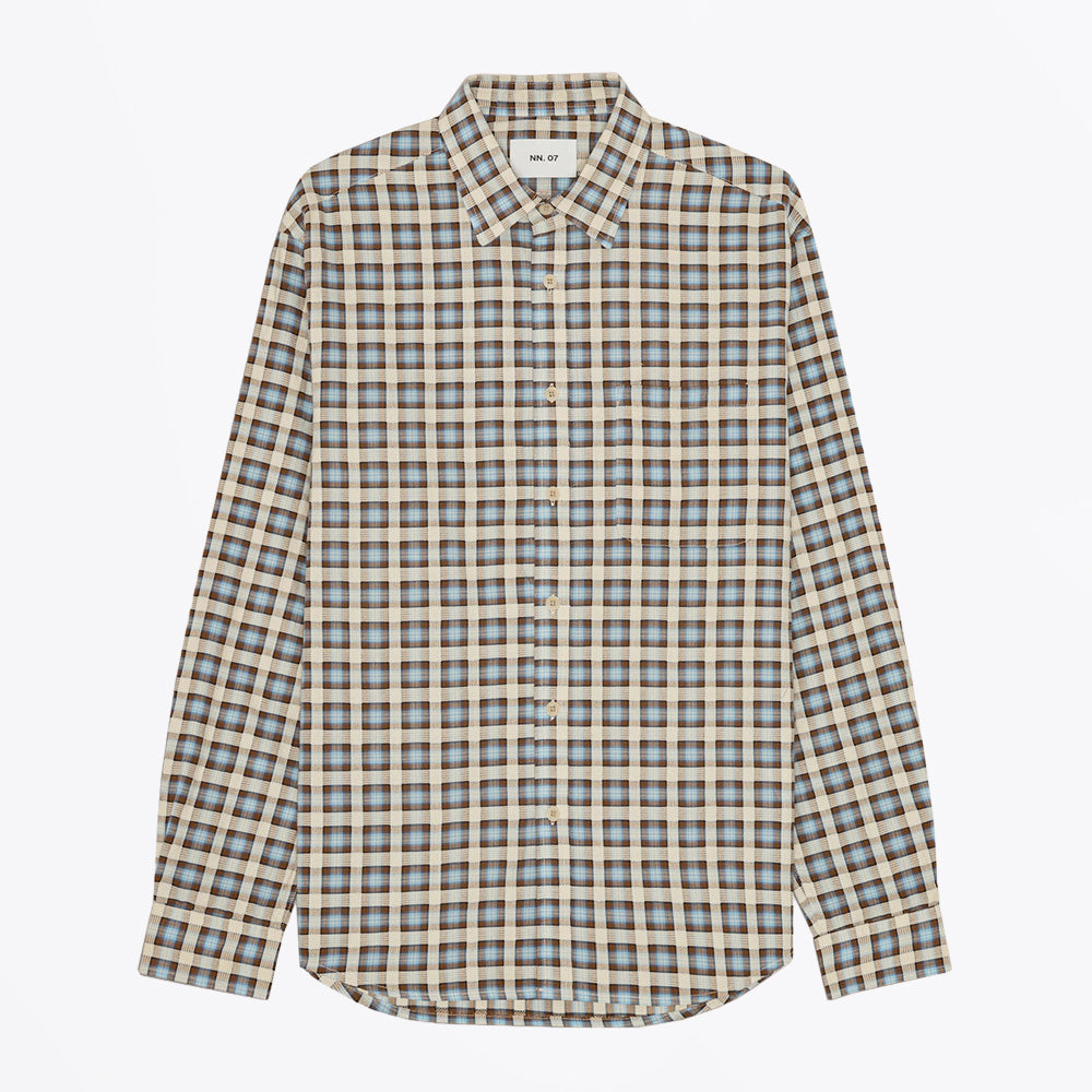 NN07 Deon - Leno Weave Shirt - Blue Check