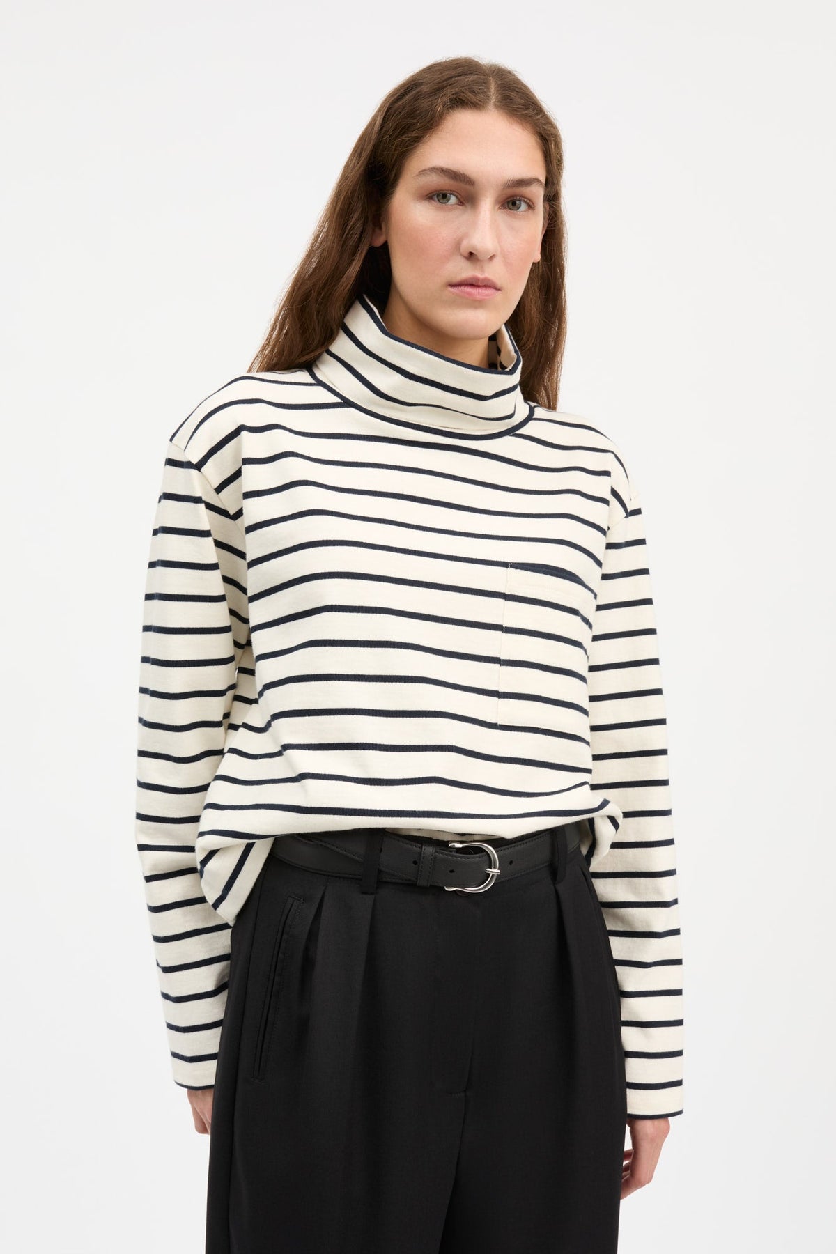 Skall Nessa T-Neck Blouse - Ecru / Navy Stripe