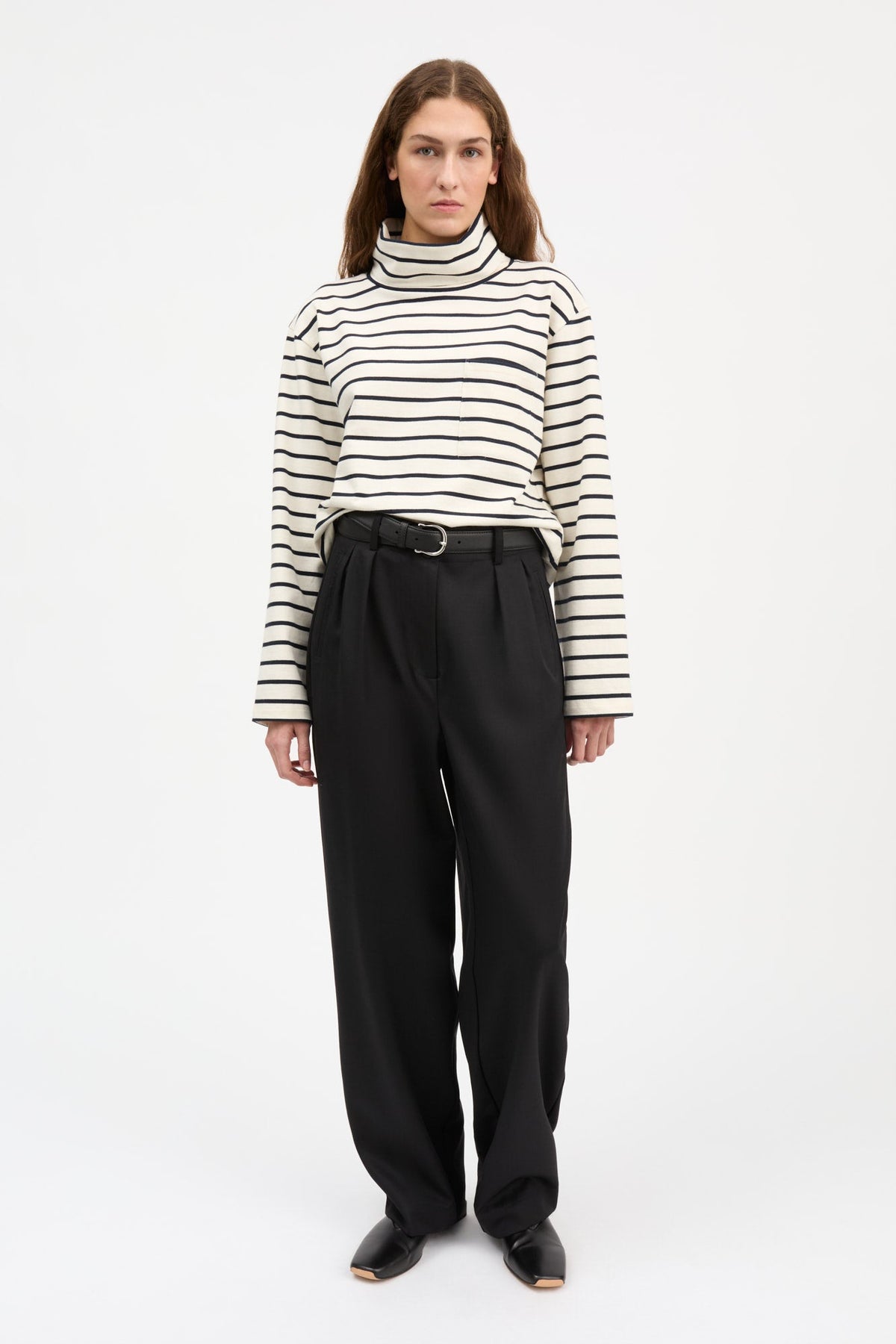 Skall Nessa T-Neck Blouse - Ecru / Navy Stripe