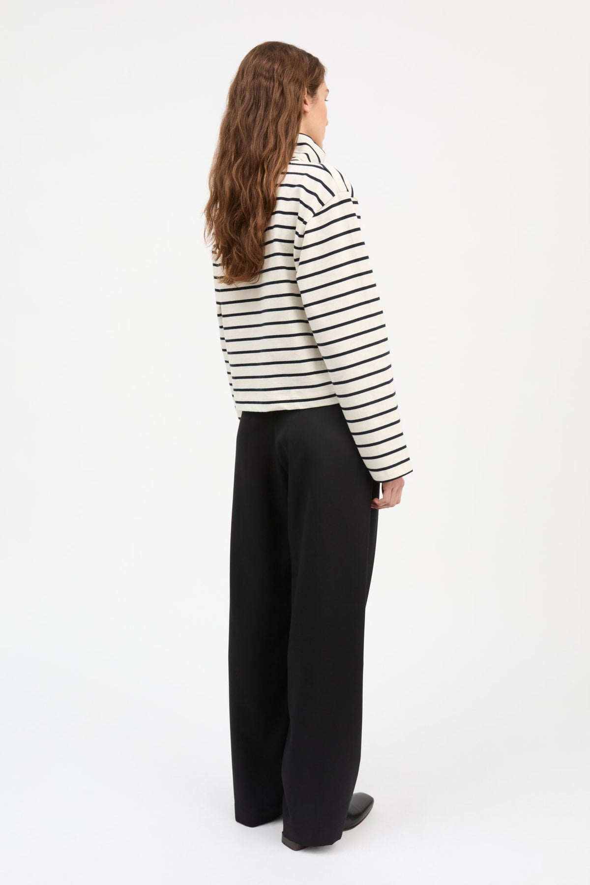 Nessa T-Neck Blouse - Ecru / Navy Stripe