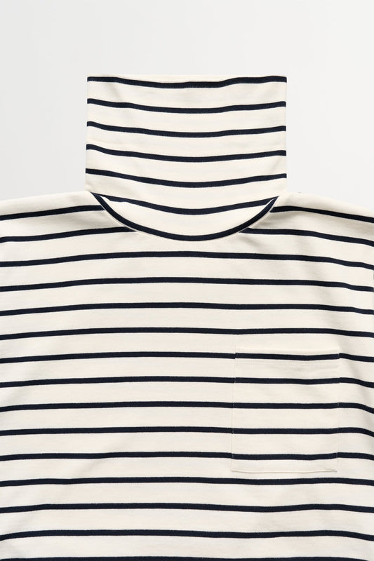Nessa T-Neck Blouse - Ecru / Navy Stripe