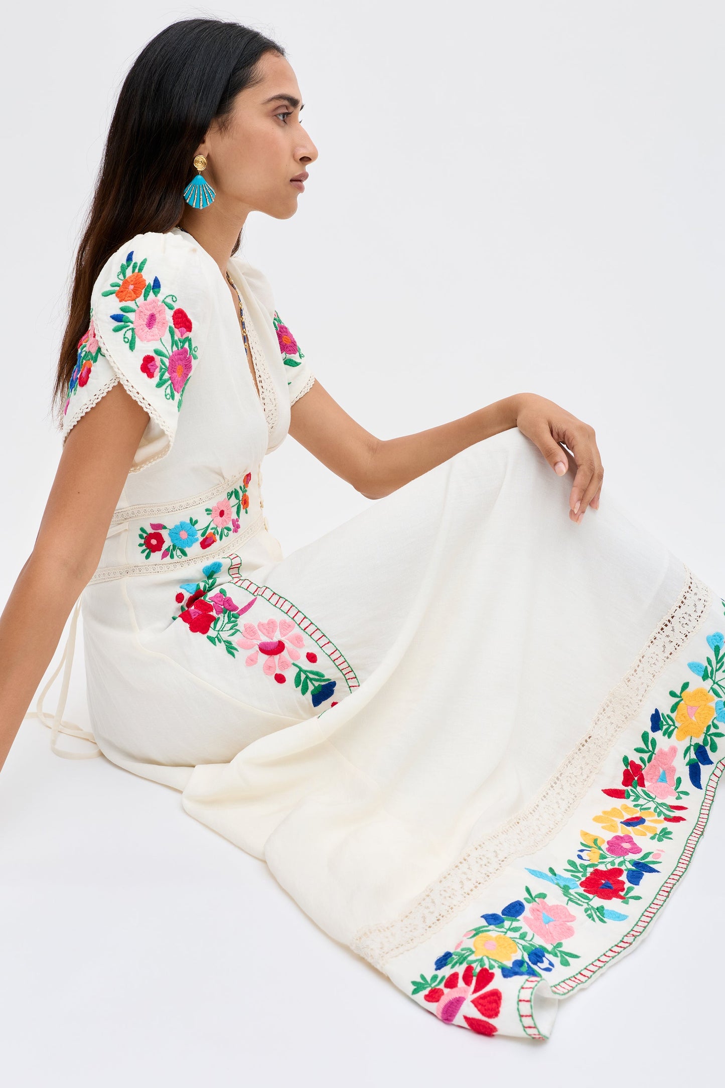 Novara Dress - Anemone Embroidery Cream