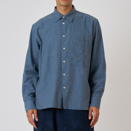 Square Pocket Shirt Brushed Marl Twill - Blue