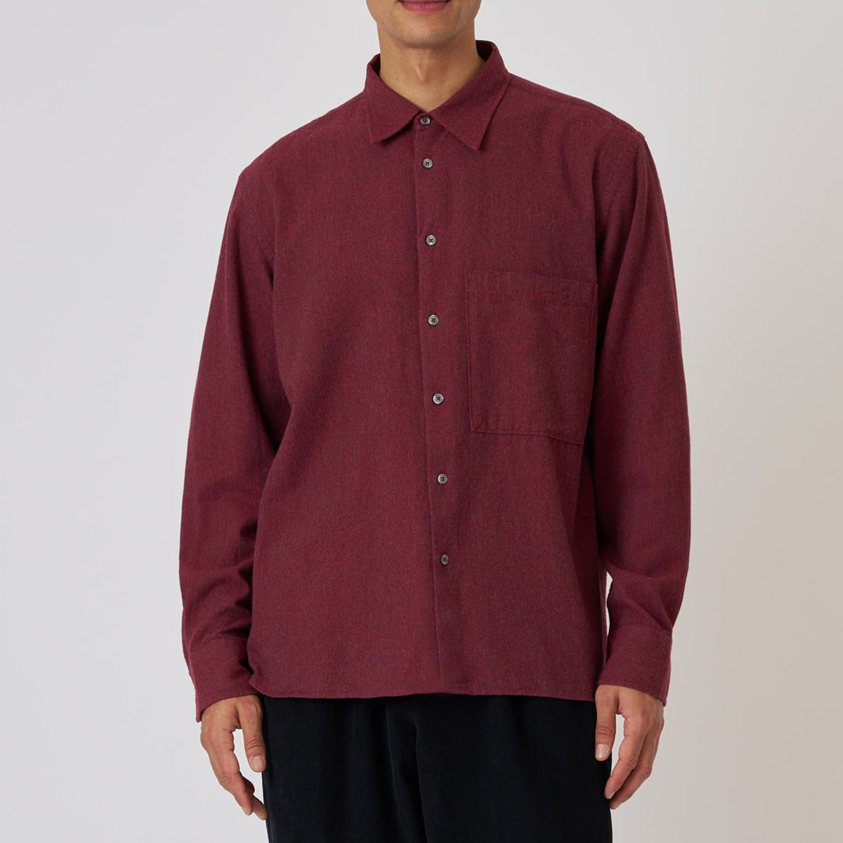 Square Pocket Shirt Brushed Marl Twill - Red