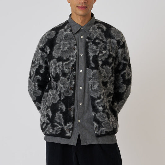 Flower Fleece Cardigan - Charcoal