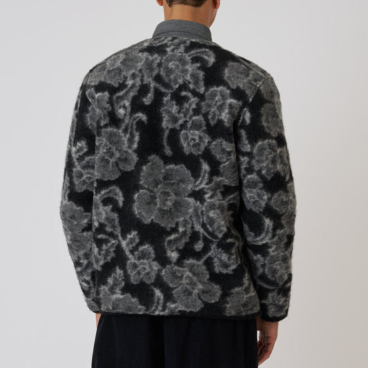 Flower Fleece Cardigan - Charcoal