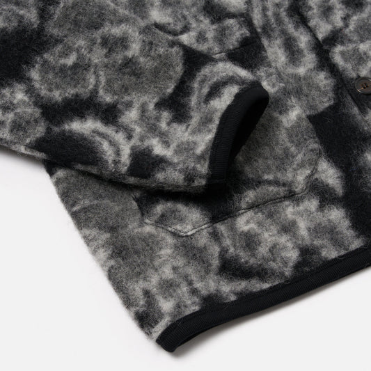 Flower Fleece Cardigan - Charcoal