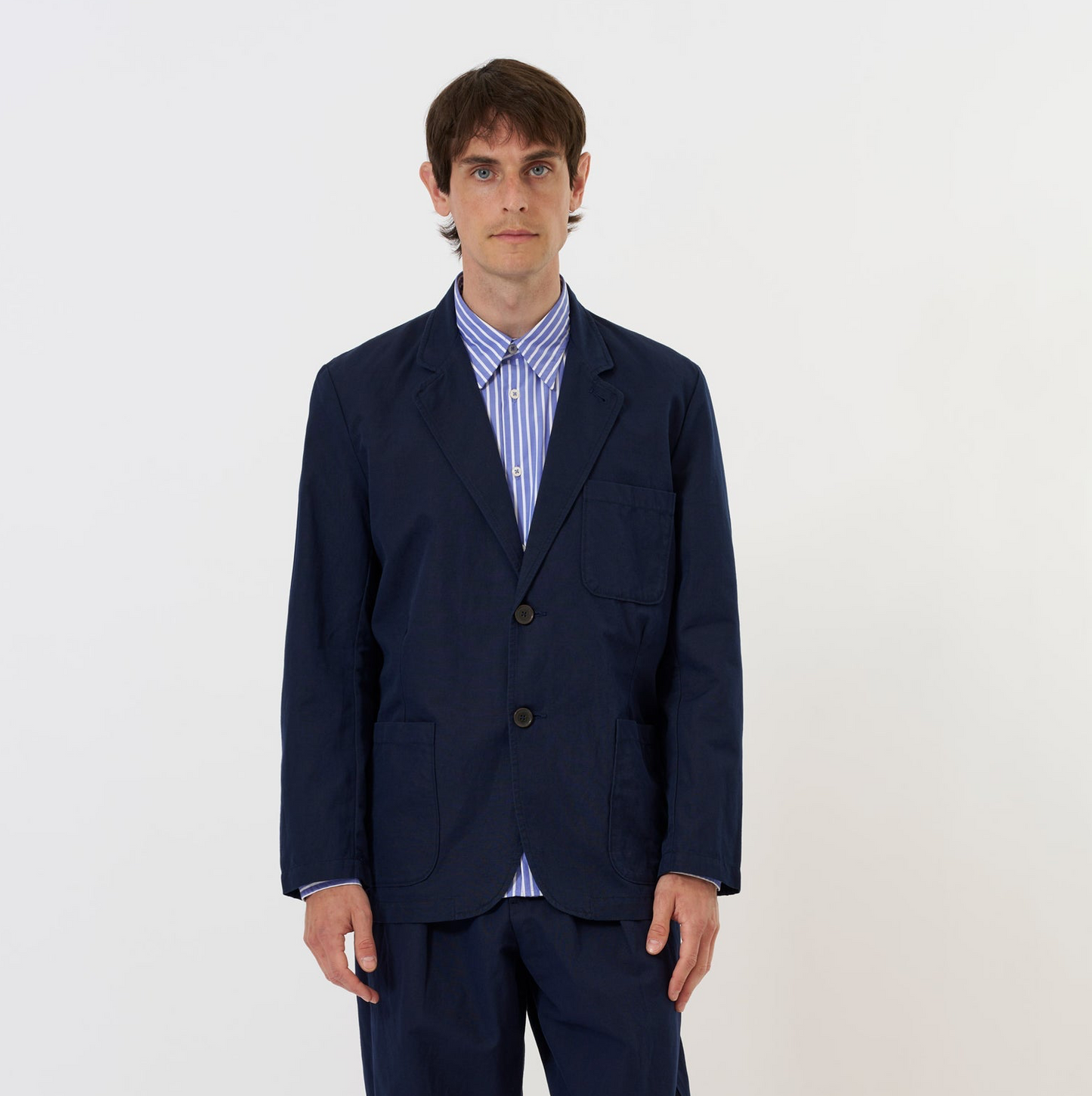 Linen Slub Weave Two Button Jacket - Navy