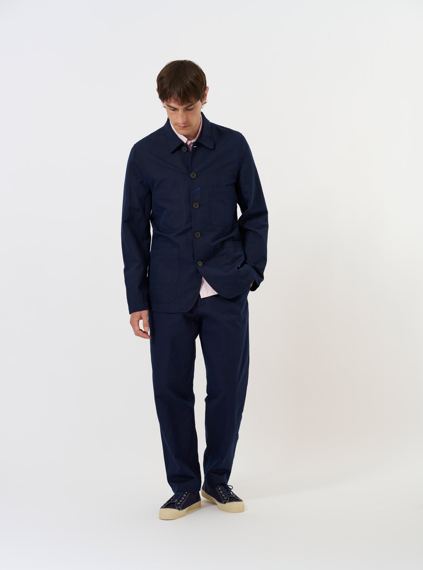 Linen Slub Weave Bakers Jacket - Navy