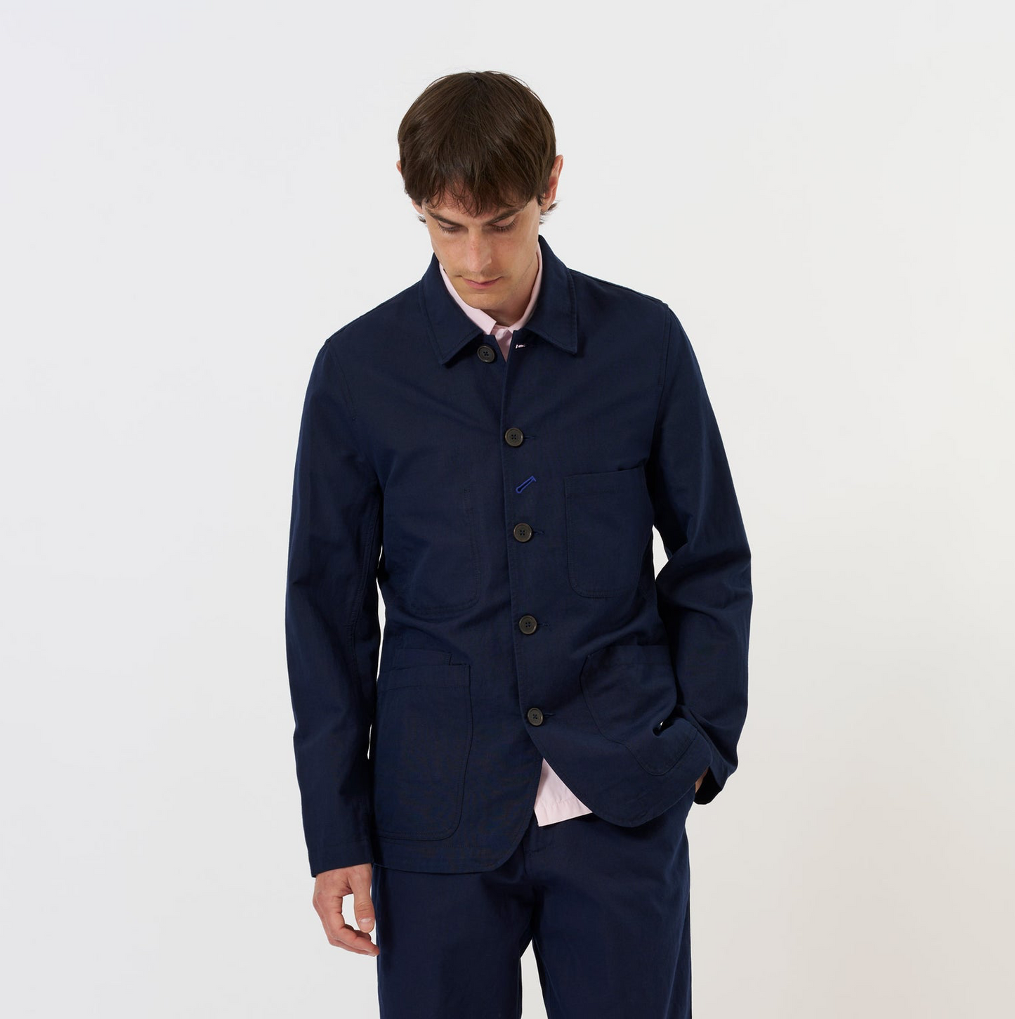 Linen Slub Weave Bakers Jacket - Navy
