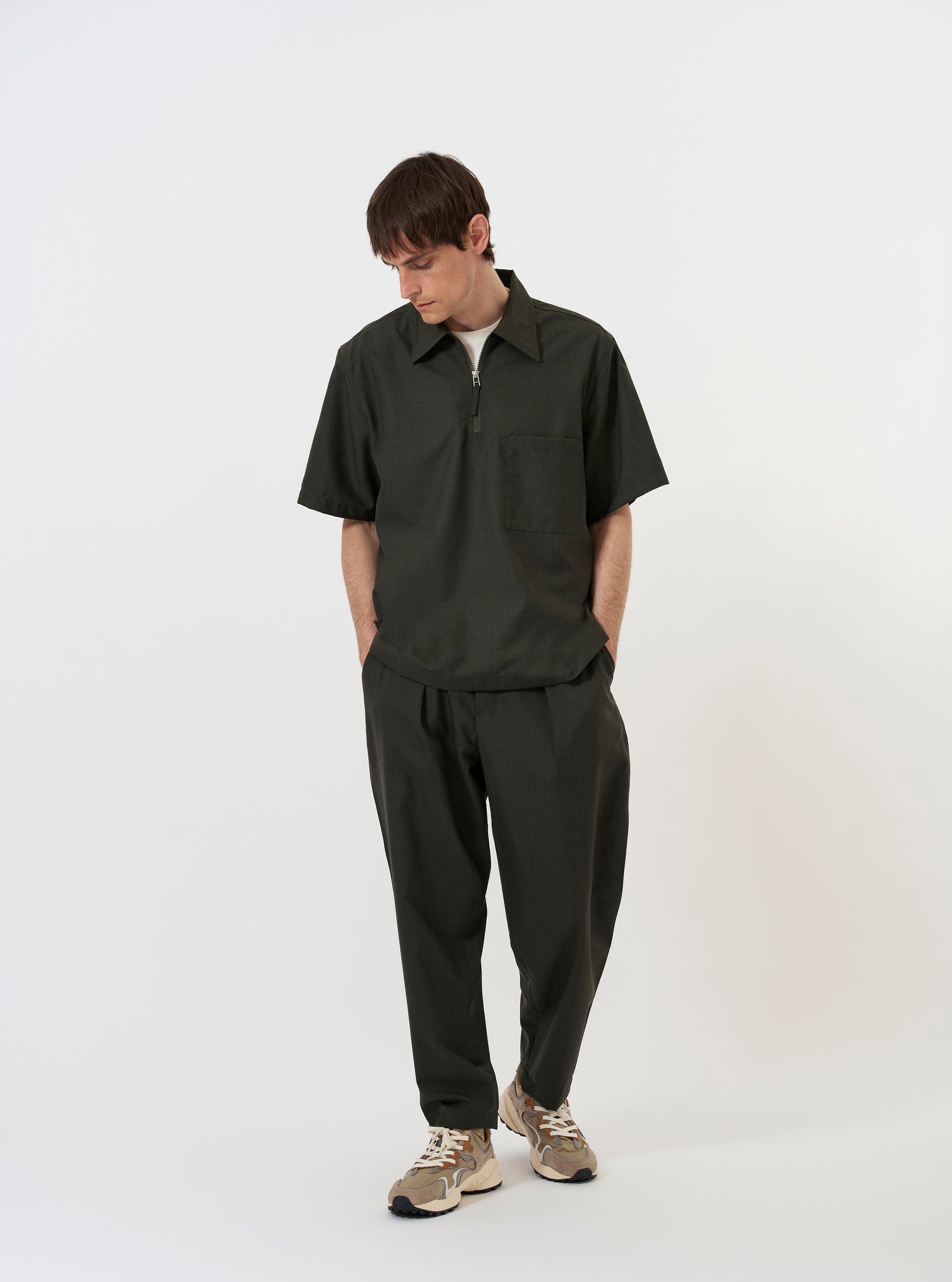 Universal Tropical Suiting Ewan Shirt - Olive Marl