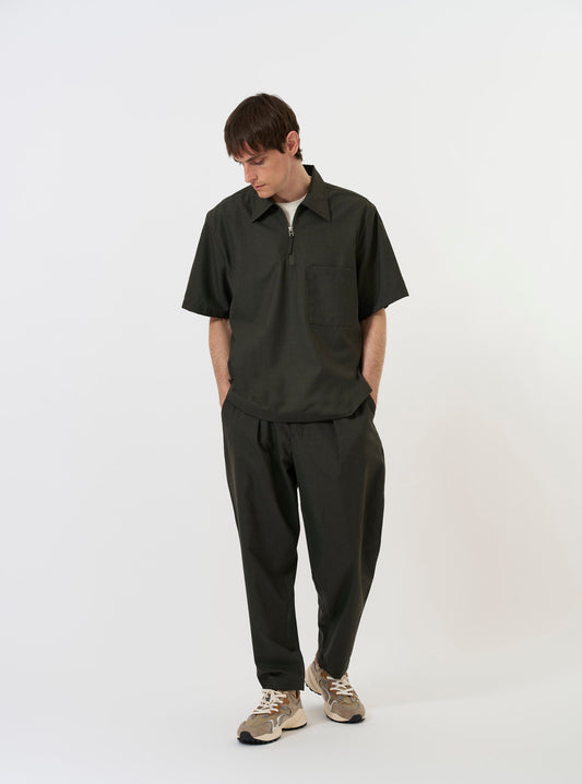 Tropical Suiting Ewan Shirt - Olive Marl