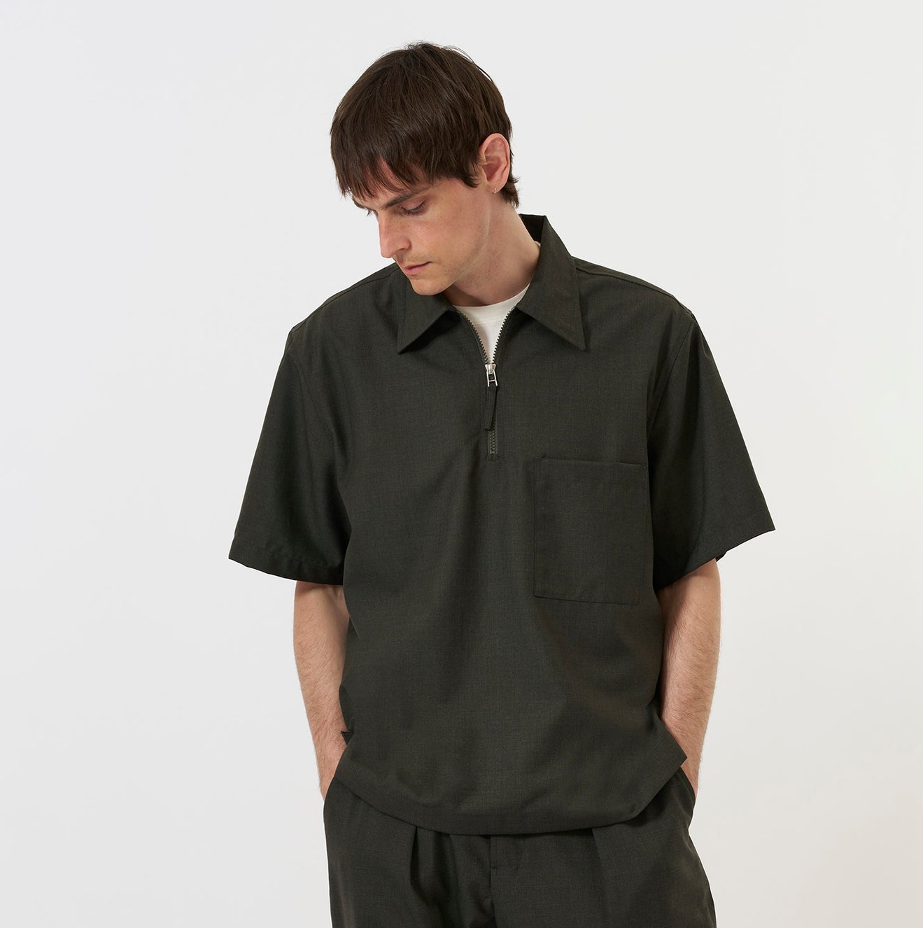 Universal Tropical Suiting Ewan Shirt - Olive Marl