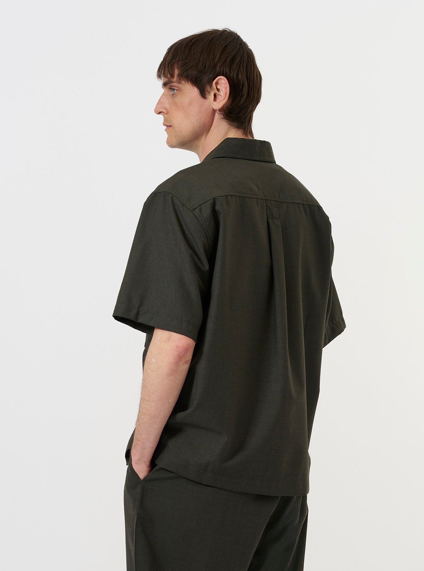 Tropical Suiting Ewan Shirt - Olive Marl