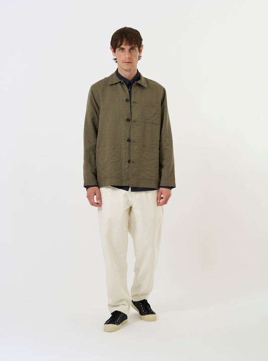 Linen Cotton Shirting Bakers Overshirt - Olive