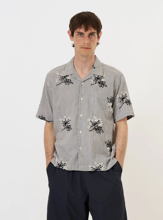 Hand Embroidered Stripe Cotton Road Shirt - Grey