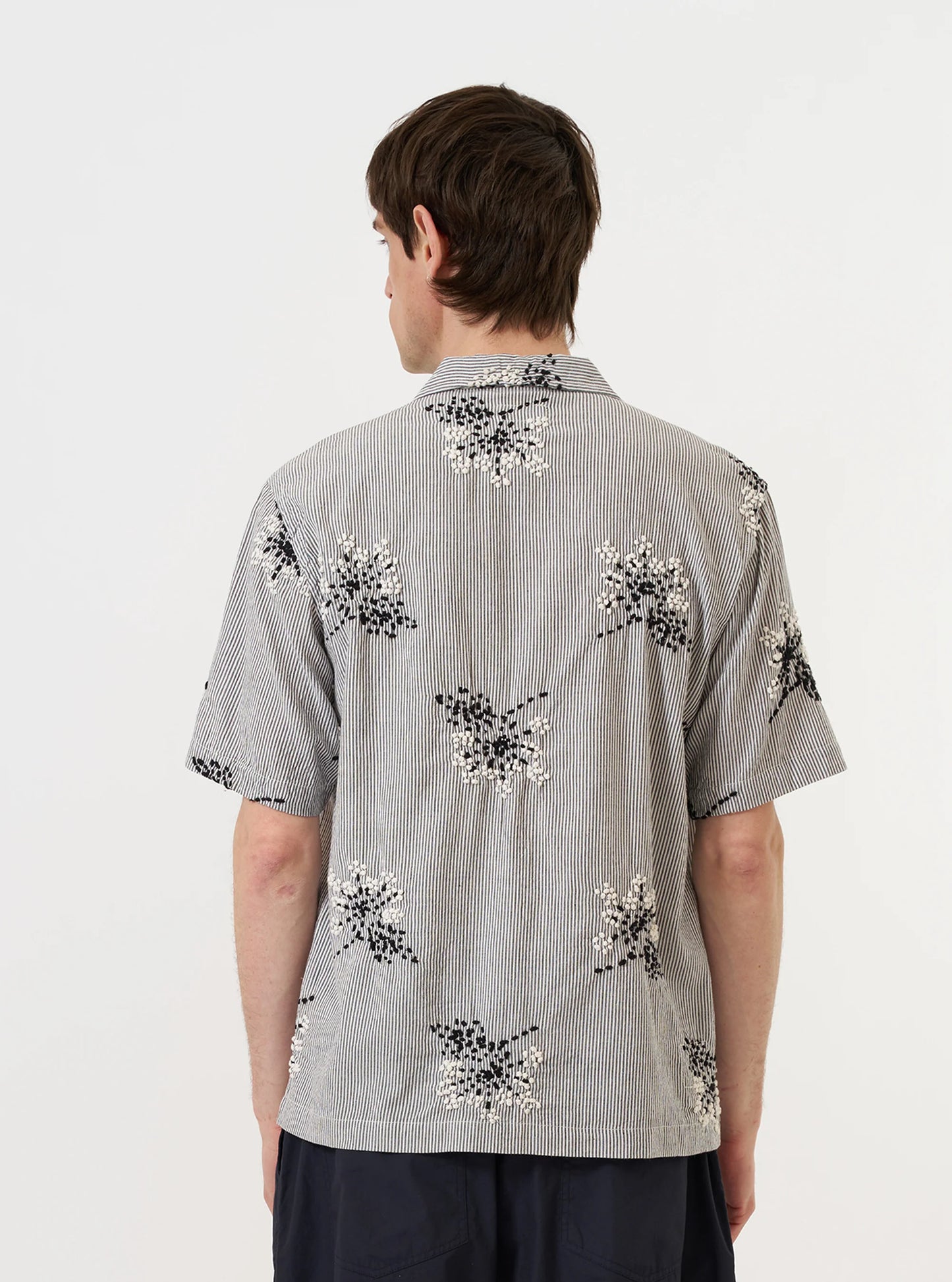 Hand Embroidered Stripe Cotton Road Shirt - Grey