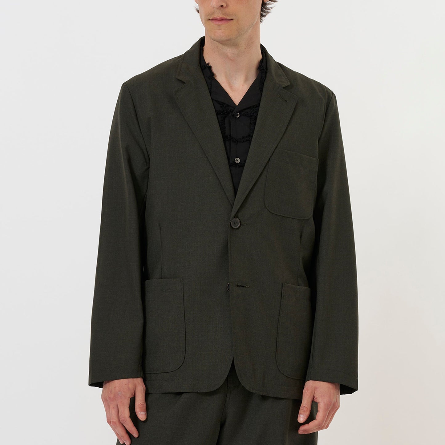 Tropical Suiting Two Button Jacket - Olive Marl