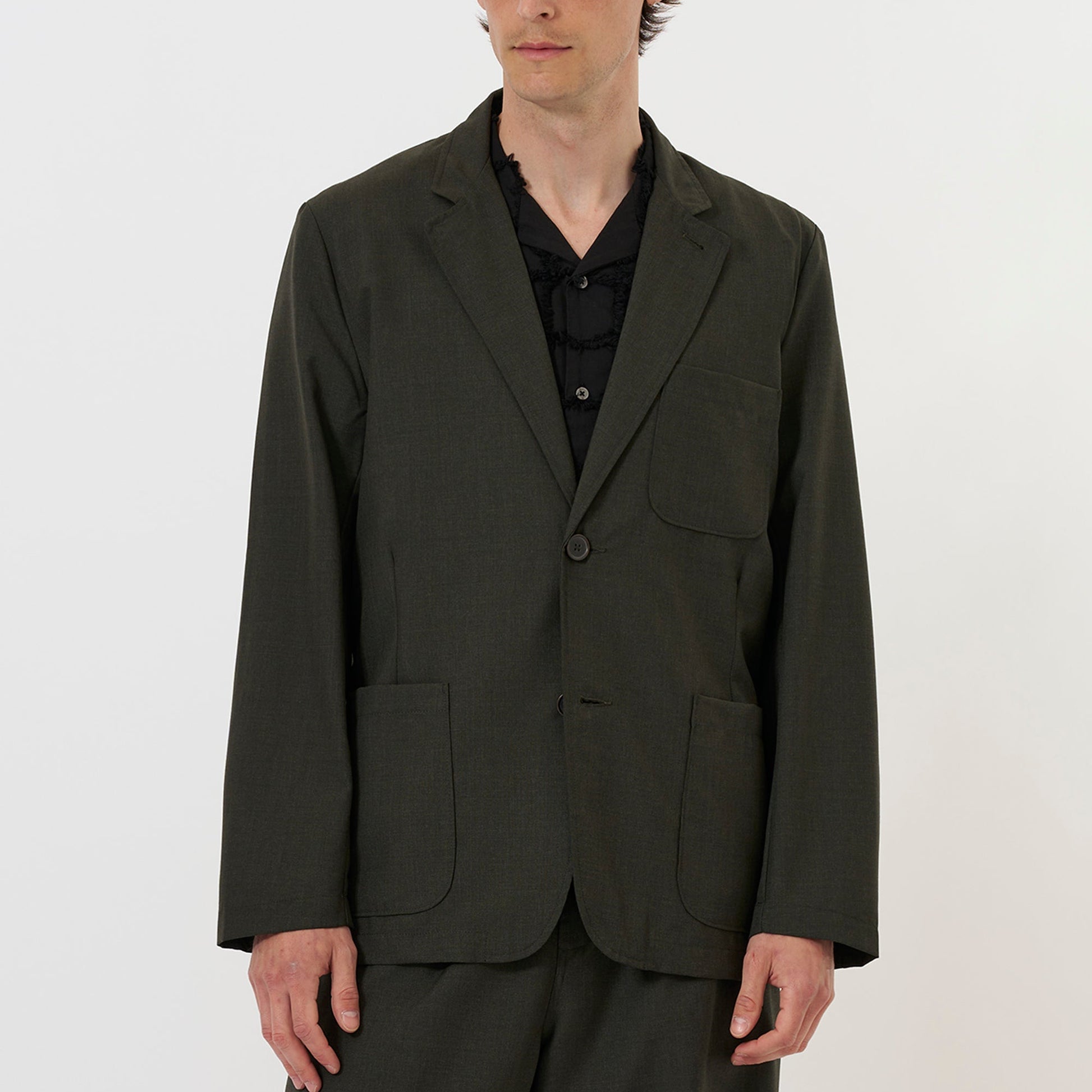 Universal Tropical Suiting Two Button Jacket - Olive Marl