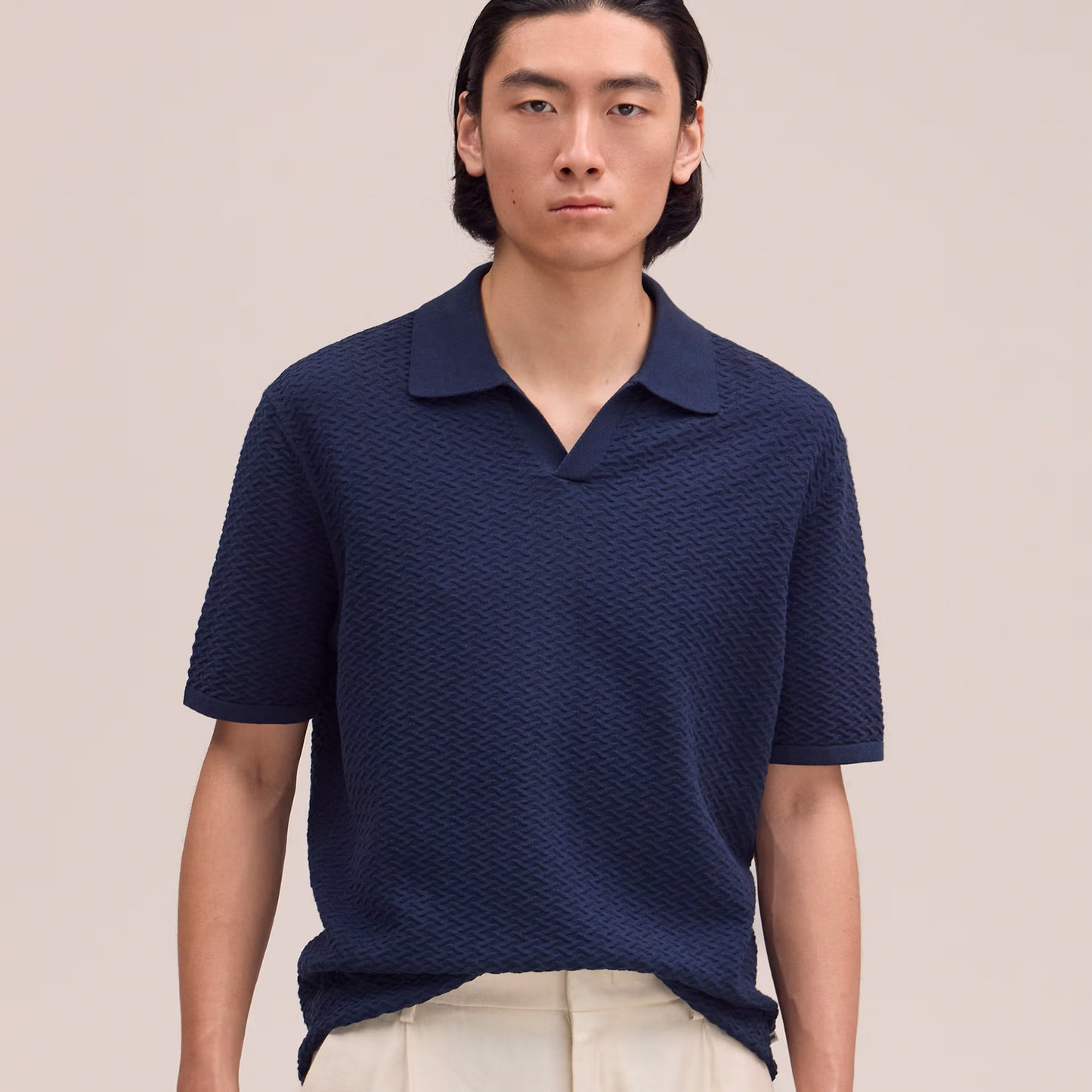 Paul Textured Stitch Polo - Navy Blue
