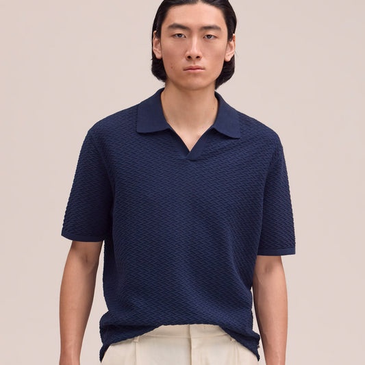 Paul Textured Stitch Polo - Navy Blue