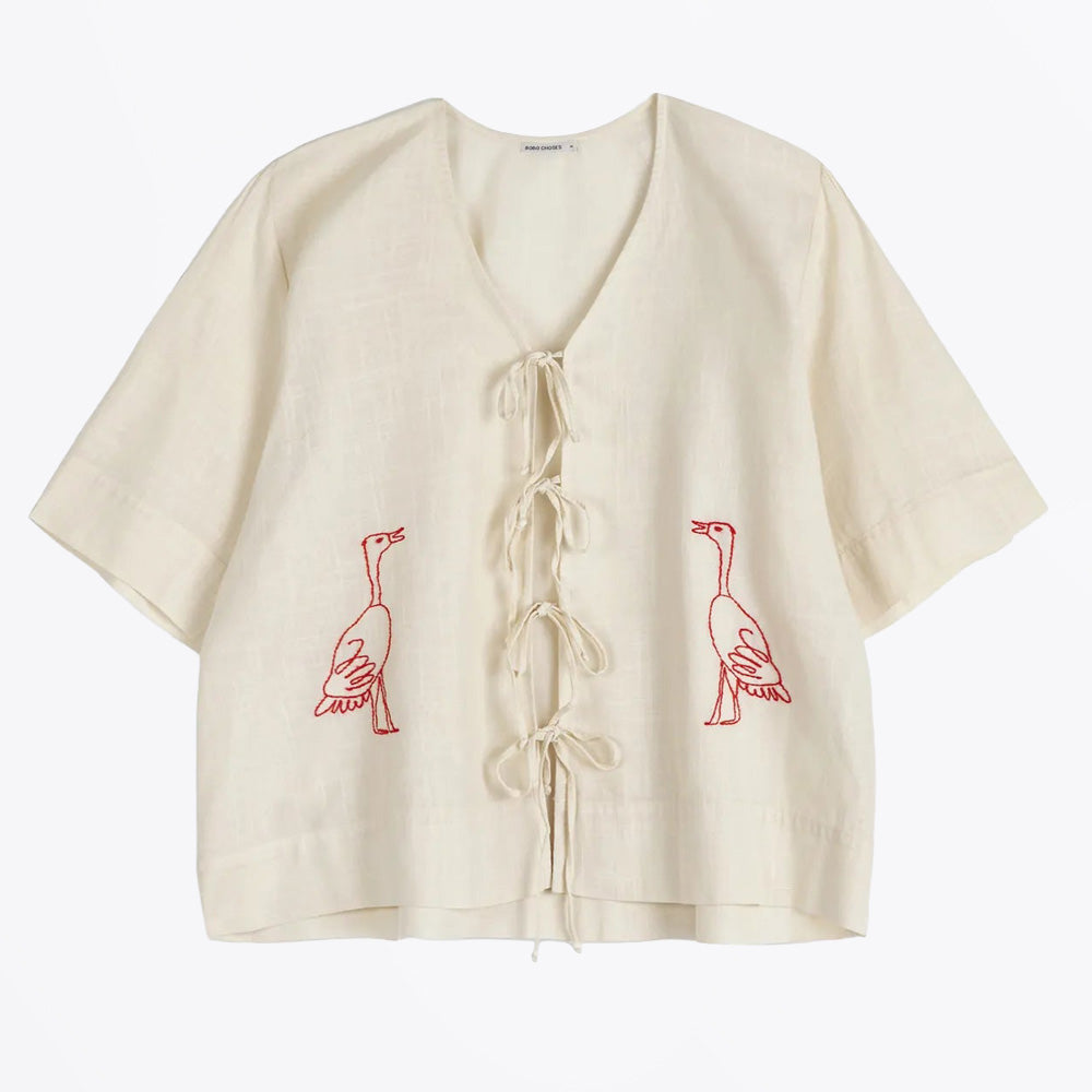 Bobo Embroidery Tied Blouse - Ecru