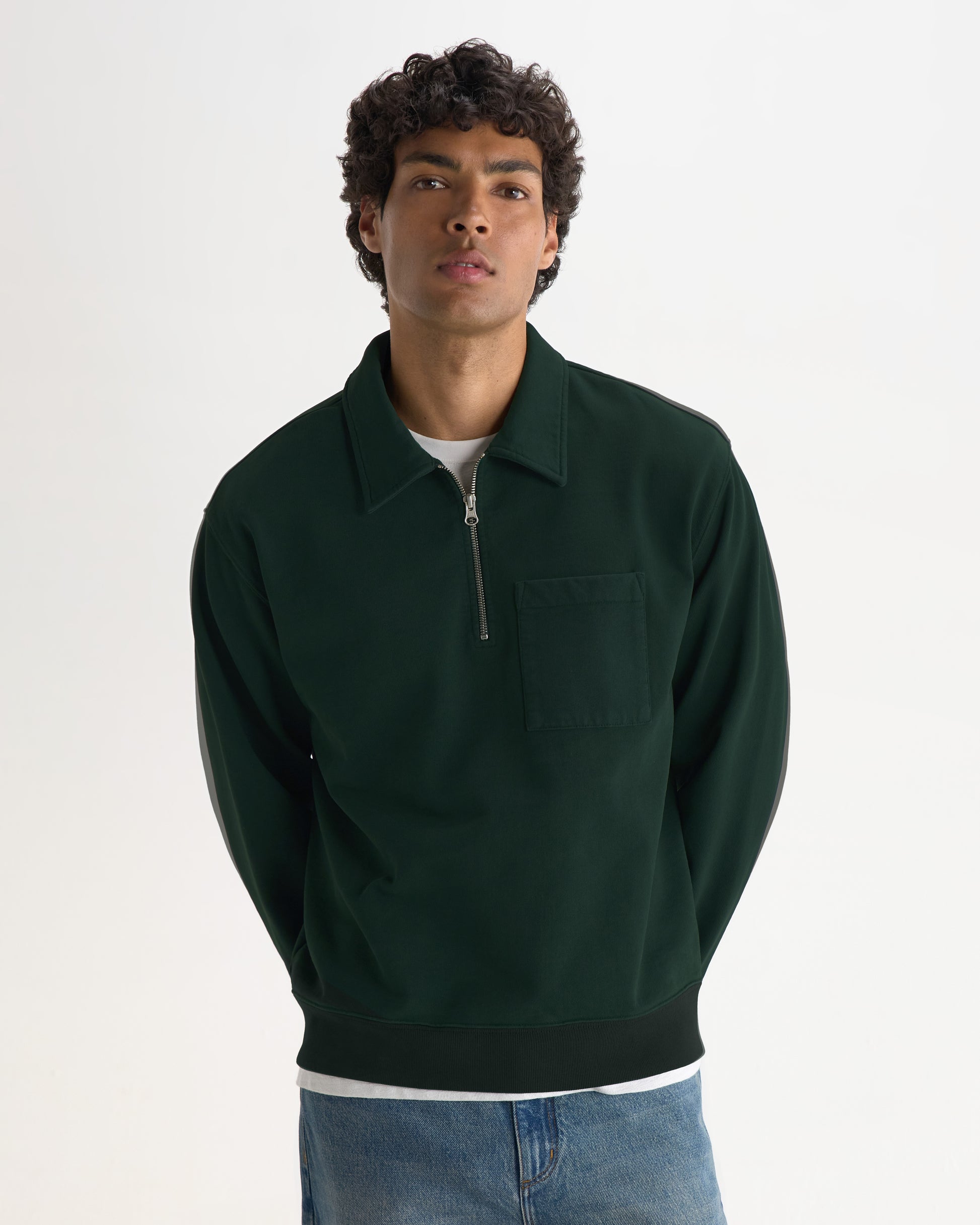 Wax Reeve Quarter Zip Sweatshirt - Washed Green