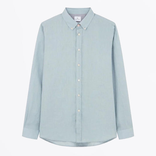 Regular Fit Button Down Linen Shirt - Blue