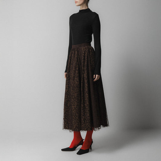 Layered Mesh Skirt - Brown Leopard