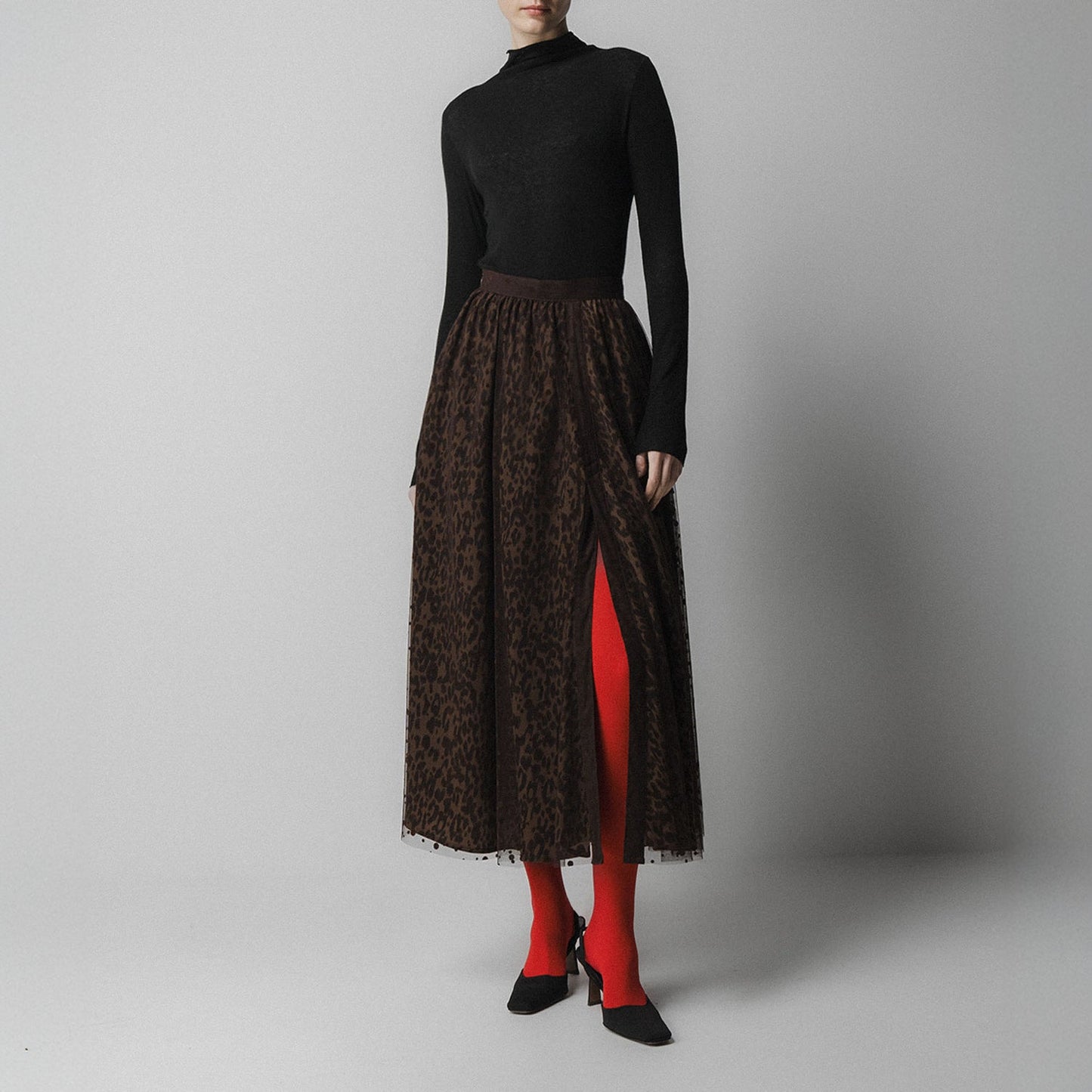 Layered Mesh Skirt - Brown Leopard