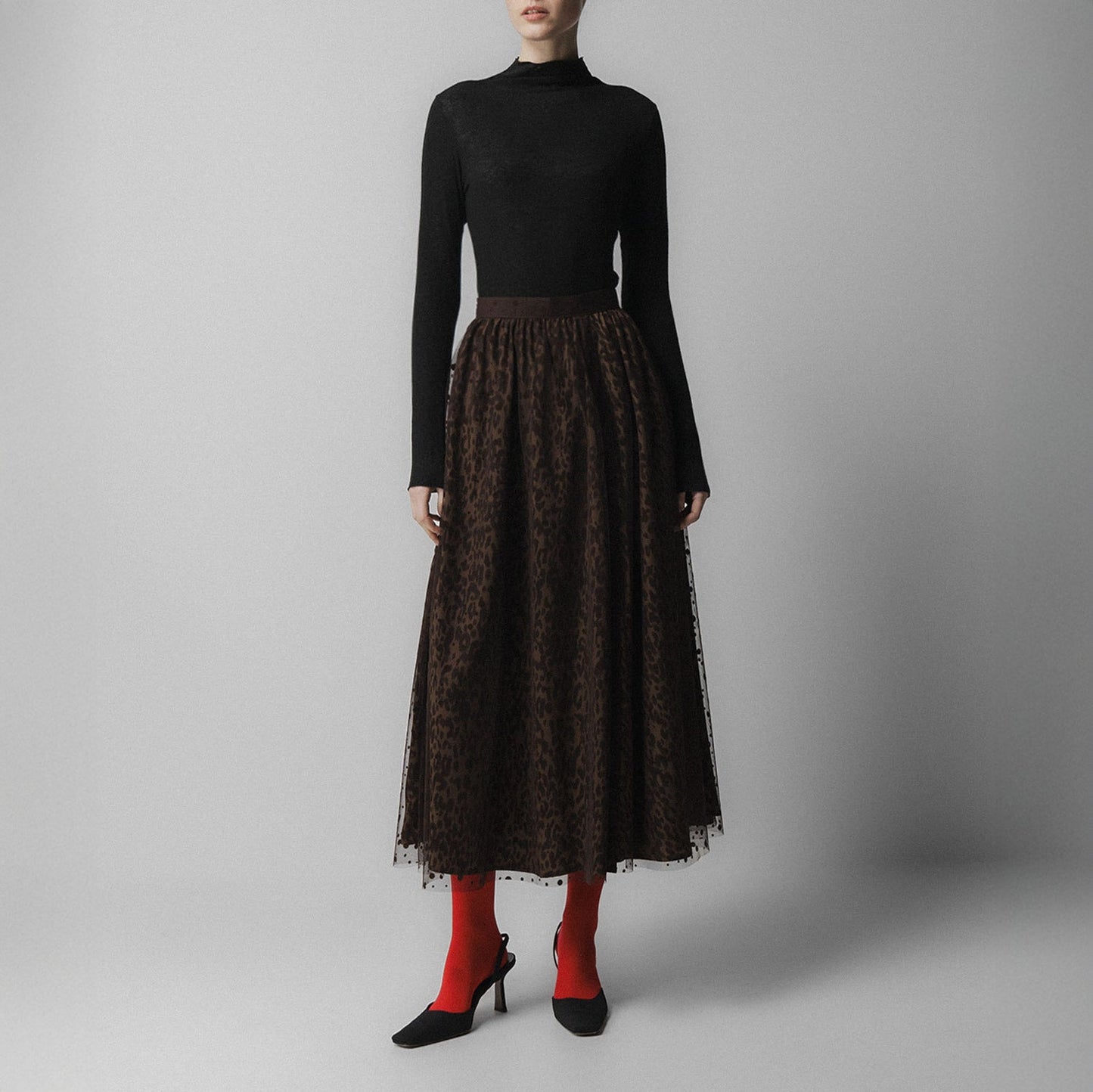 Layered Mesh Skirt - Brown Leopard