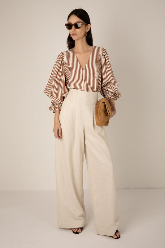 Remi Brown Stripe Blouse - Brown/Cream