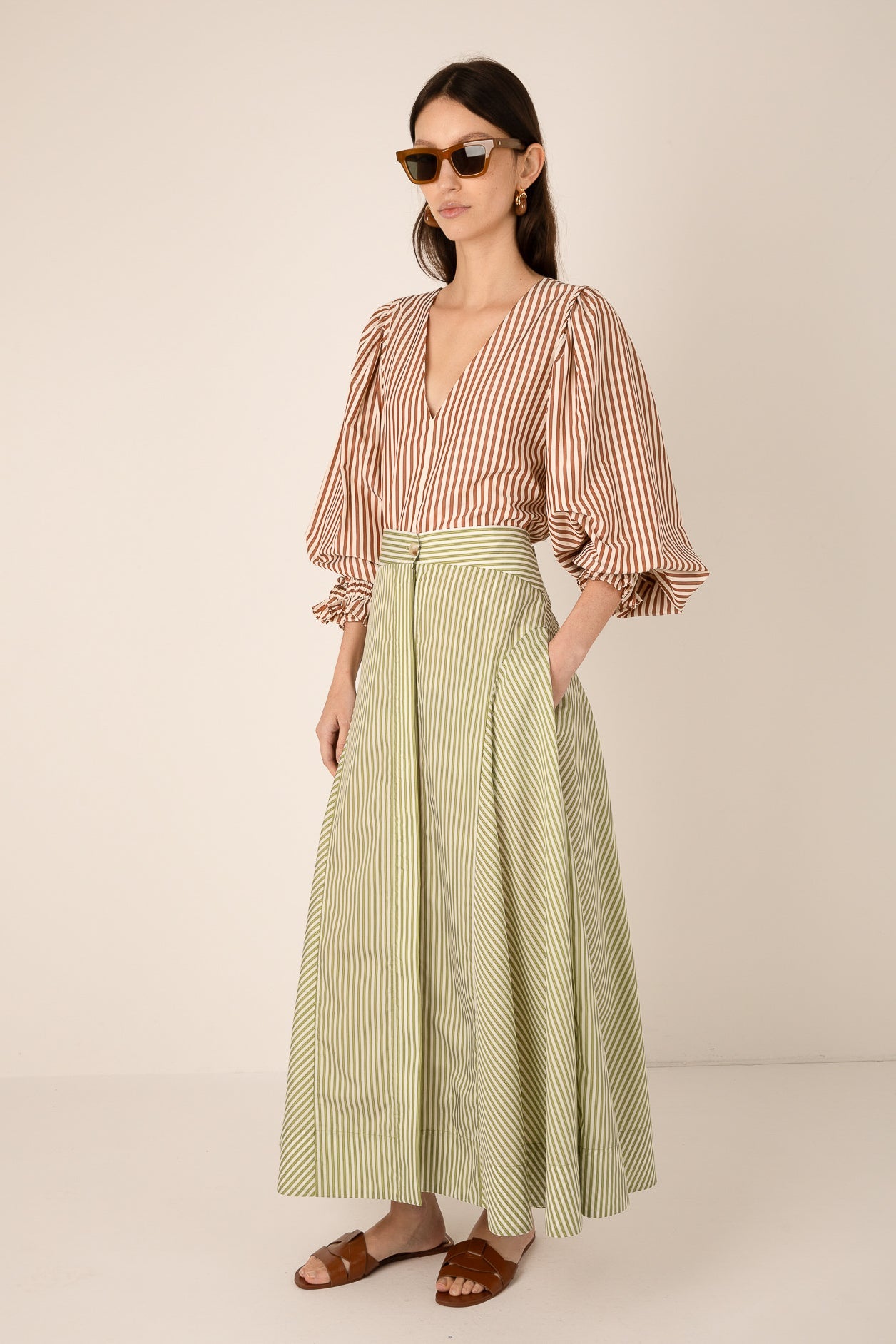 Fleur Stripe Skirt - Green Stripe